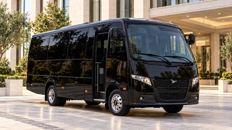 Micro-ônibus Volare executivo preto — imagem ilustrativa